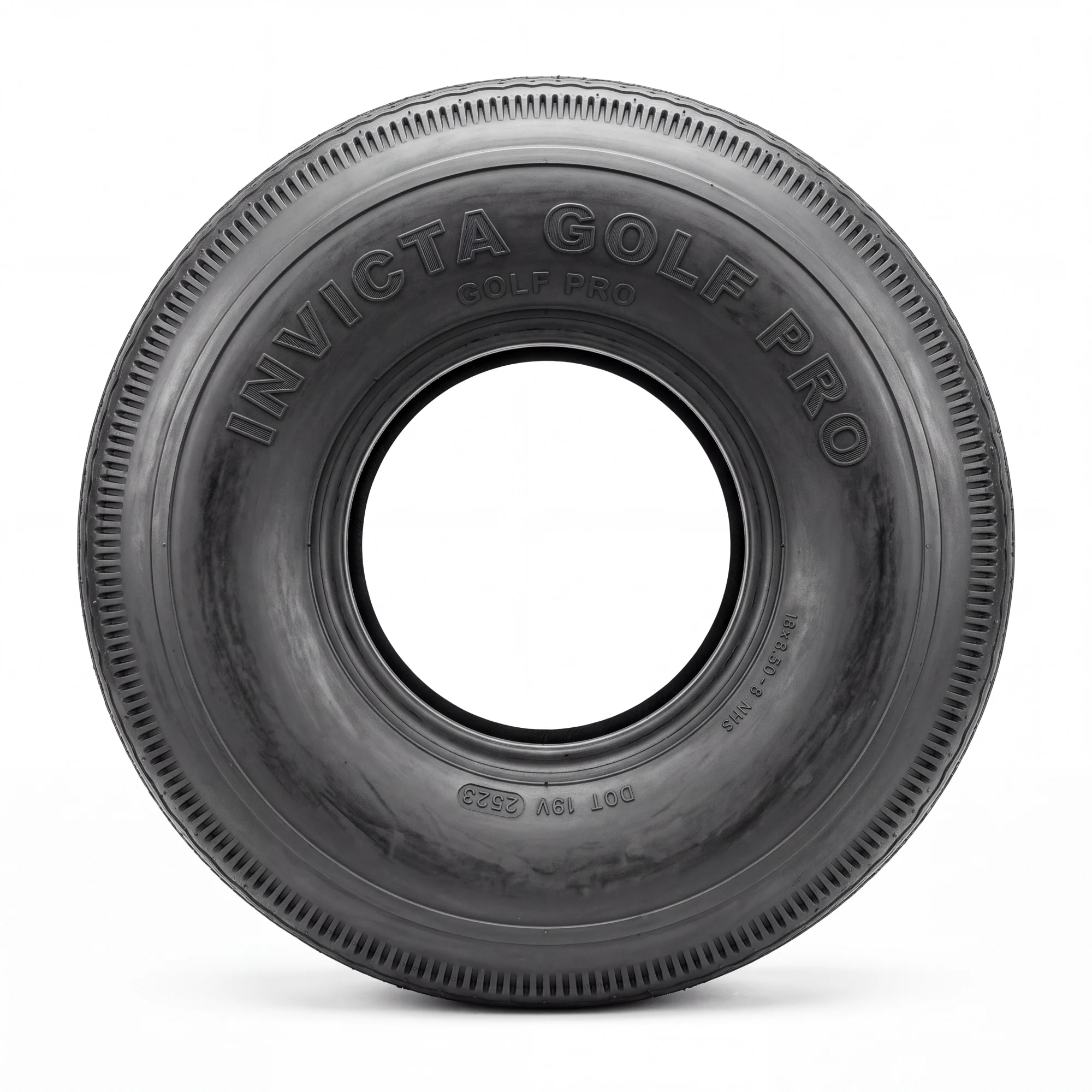 INVICTA GOLF PRO turf-saver in profile, showing a smooth unbroken tread edge and a plain rounded sidewall carrying no lugs