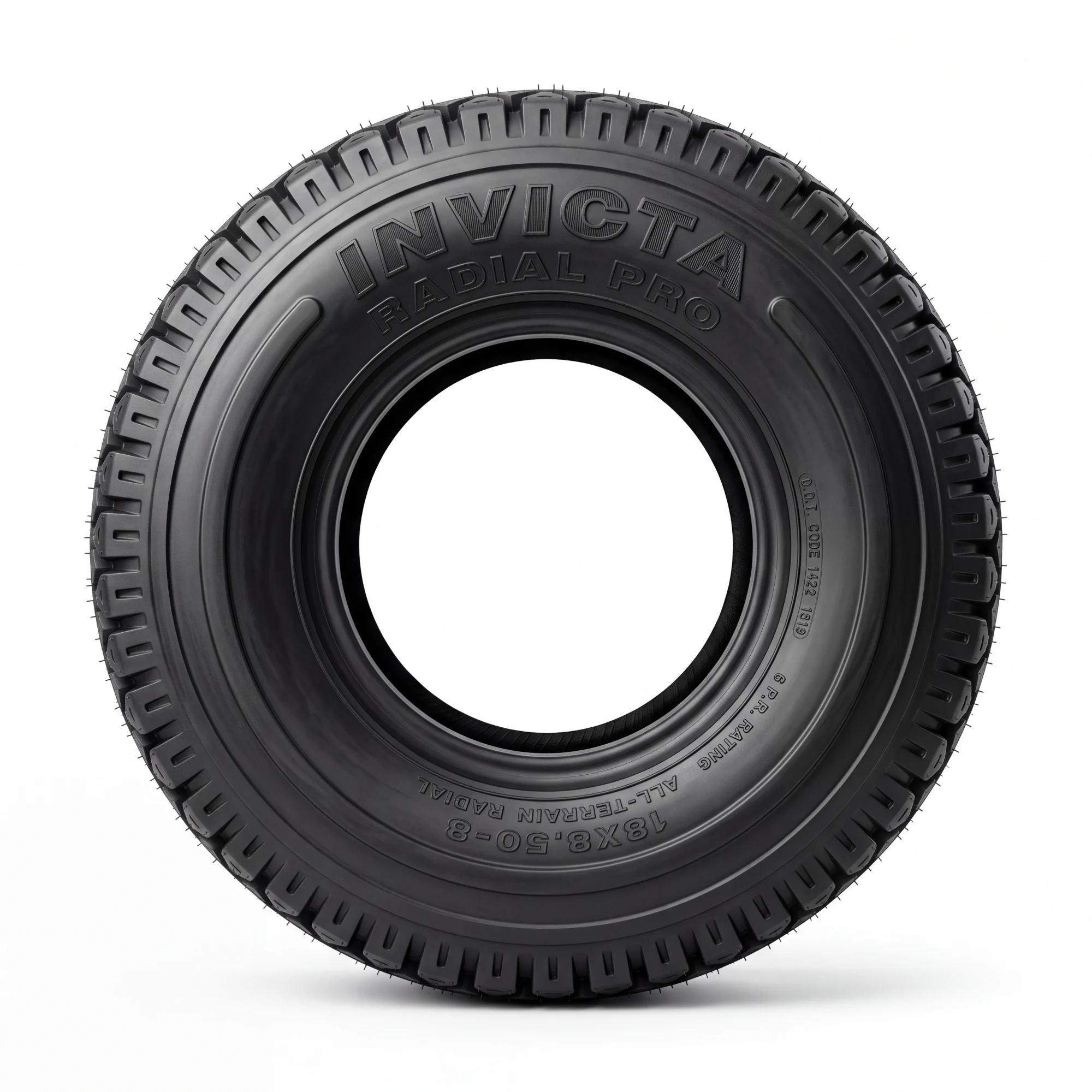 INVICTA RADIAL PRO all-terrain radial in profile, showing the raised heavy-duty rim protector ring circling the lower sidewall just above the bead